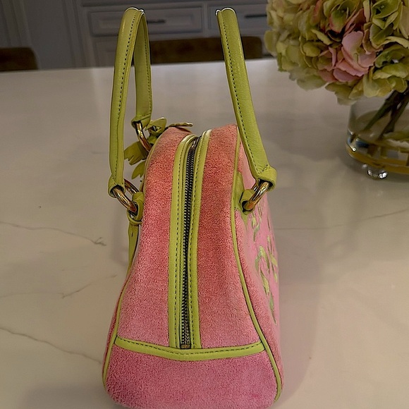 Vintage Juicy Couture Pink and Green Satchel Y2K Terry Bowling Bag - Picture 7 of 15